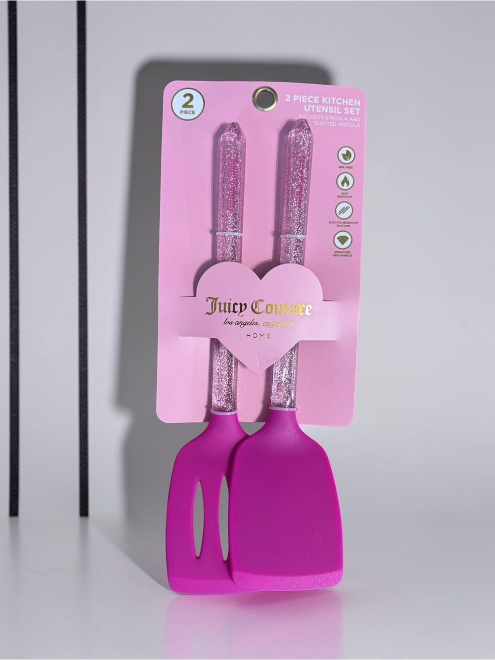 Juicy Couture Pink Glitter Gem Handle Silicone Spatula Set NEW